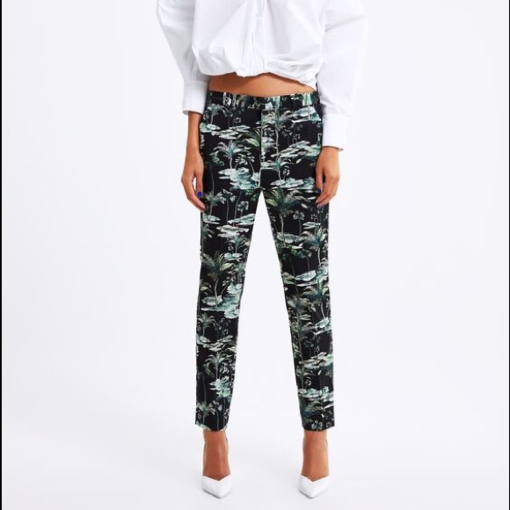 Zara Palm Tree Print Trouser Straight Leg Pants